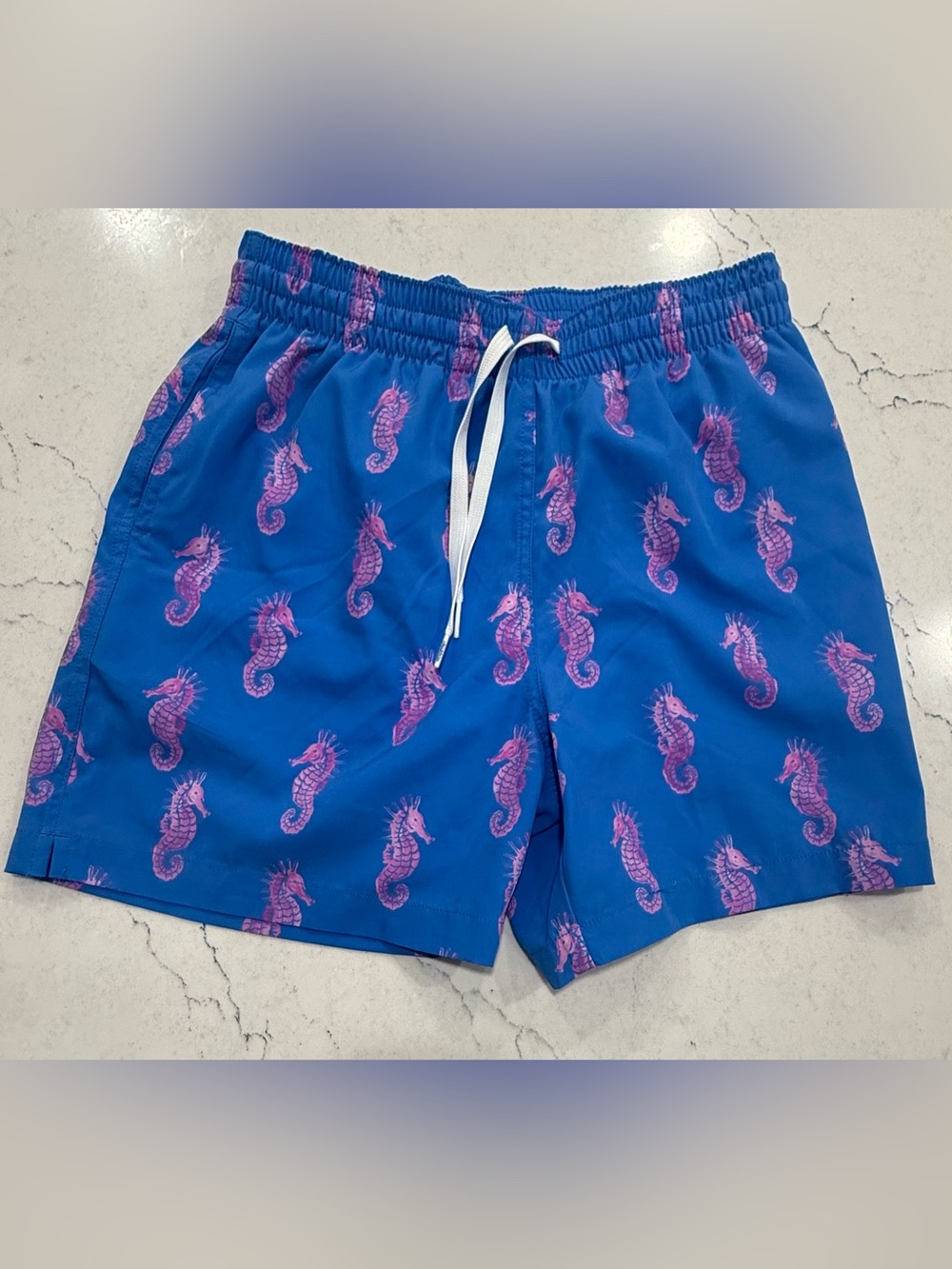 Chubbies Men's Swim Shorts M Blue/Pink Seahorse Print 5.5" Lined Drawstring